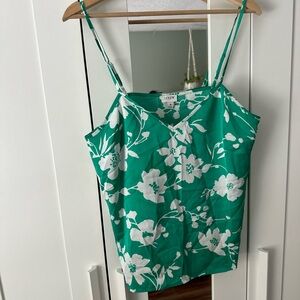 J. Crew Green and White Floral Camisole